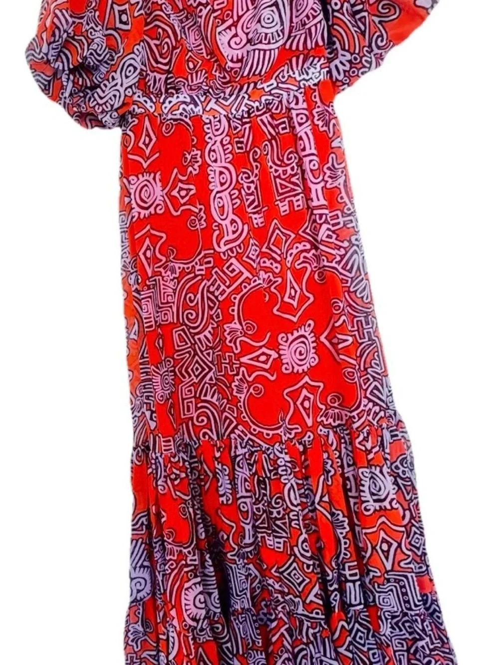Andres otalora TIKUNA OFF-THE-SHOULDER CHIFFON MAXI DRESS IN PRINT NWT Size M - Picture 3 of 16